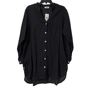 NWT J Valdi Medium Black Long Sleeve Cover Up Sheer Blouse Abalone Look Buttons